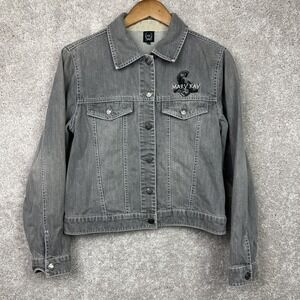 Mary Kay Jean Jacket Womens Small Authentic Denim‎ Coat Gray Wash Embroidered